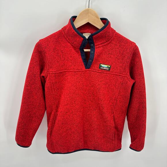 L.L. Bean Kid's Red Navy T Snap Sweater Fleece Pullover // L 14-16 - Picture 3 of 10